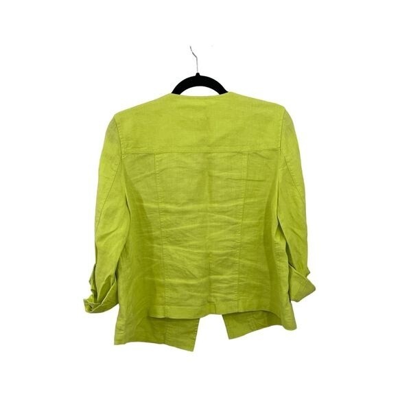 Chico's Roll Tab Sleeves with Buckle Drape Front Easy Linen‎ Jacket Green XS/4 - Picture 2 of 6